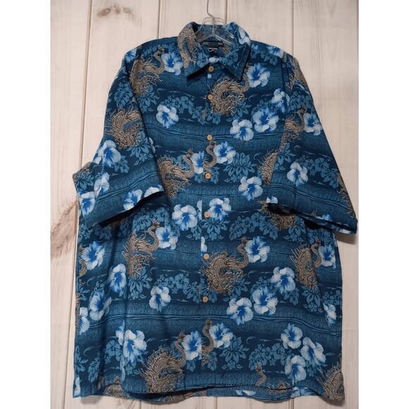 Extreme Gear Shirt Men's Extra Large Button Front Chinese Print‎ Vintage Blue - Picture 1 of 7